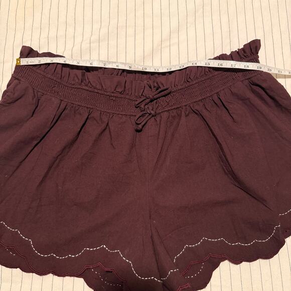 By Anthropologie Scallop-Hem Shorts drawstring maroon-ish brown 1X - Picture 9 of 12